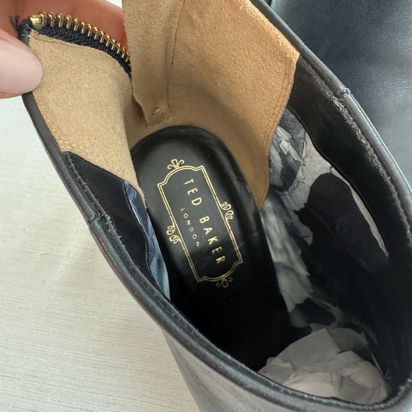 Ted Baker Black Leather Ankle Booties with Brown Heel - Picture 10 of 13